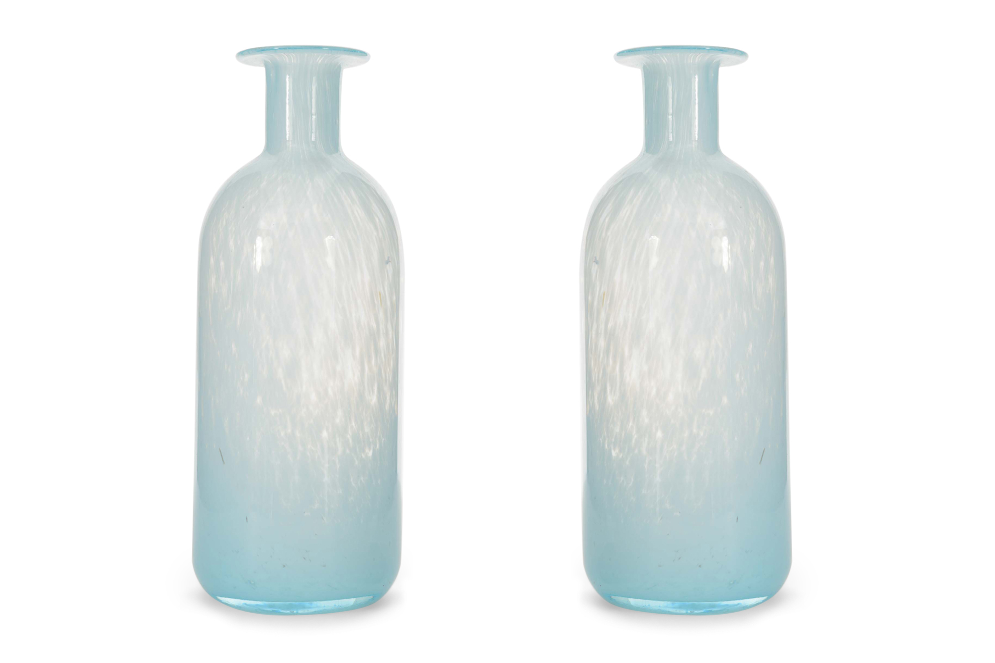 Vintage light blue spattered glass vases