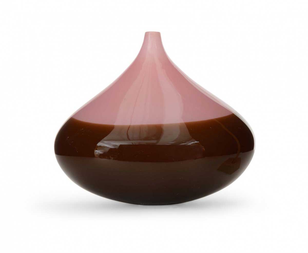 Pink and brown glass bud vase
