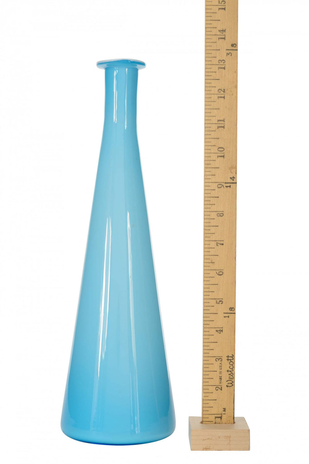 Danish mid century blue and white glass bud vase