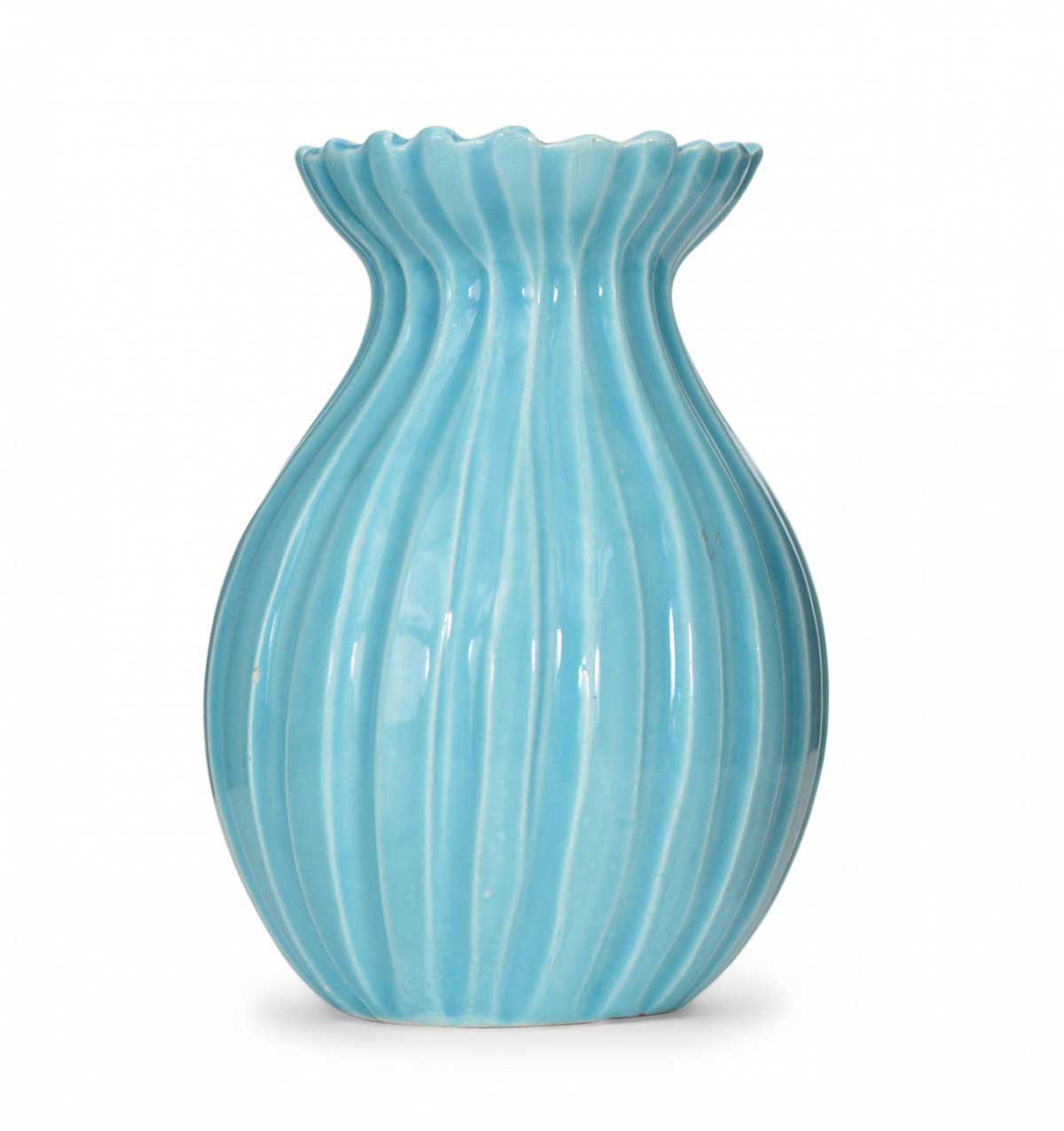 Blue ribbed glazed ceramic vase 1