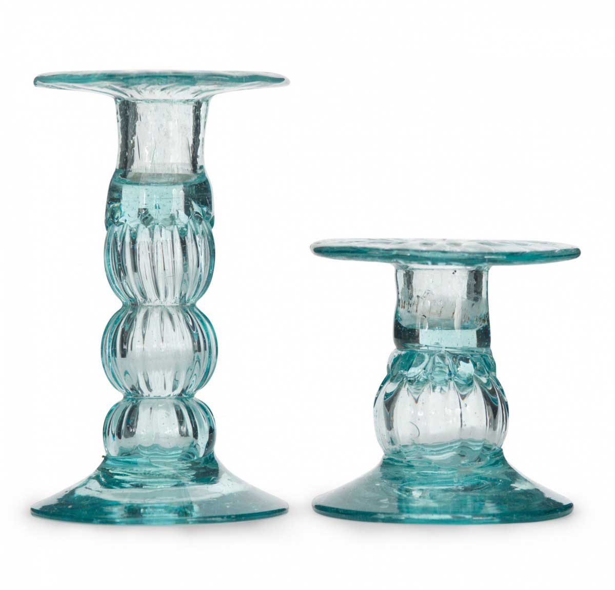 Light green vintage glass candlesticks