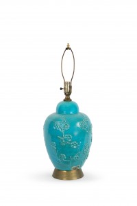 Chinese mid century turquoise porcelain table lamp