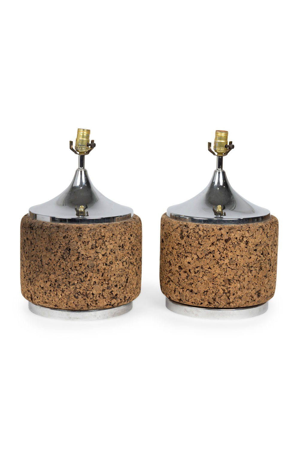 American mid century cork and chrome table lamps