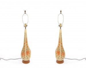 American mid century floral ceramic table lamps