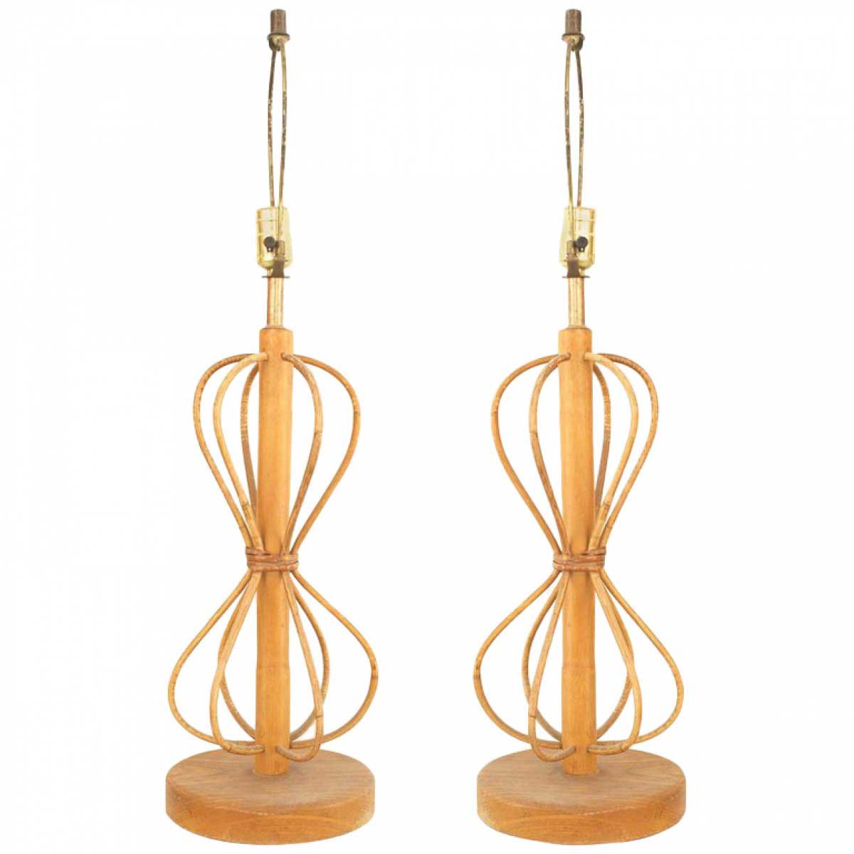 American mid century bamboo table lamps 1