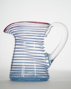 Blue striped glass pitcher