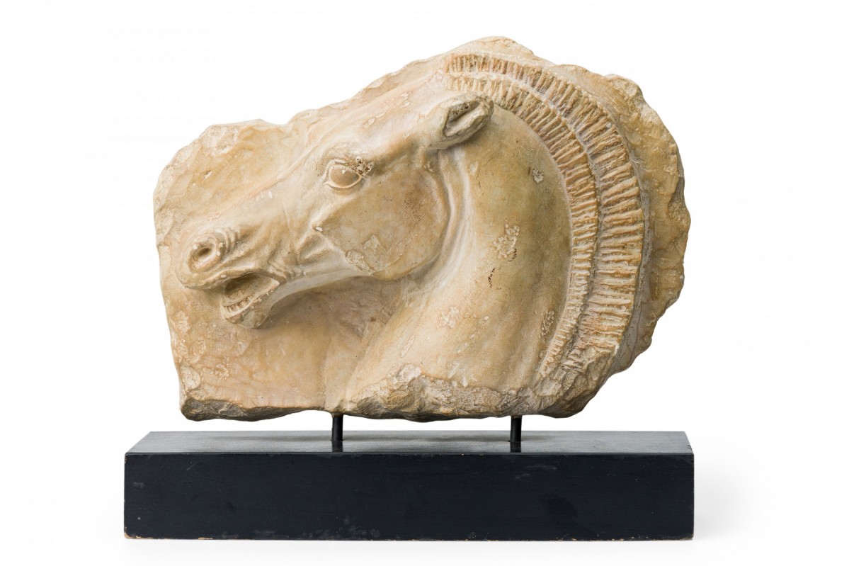 Carved alabaster horse s head sculpture