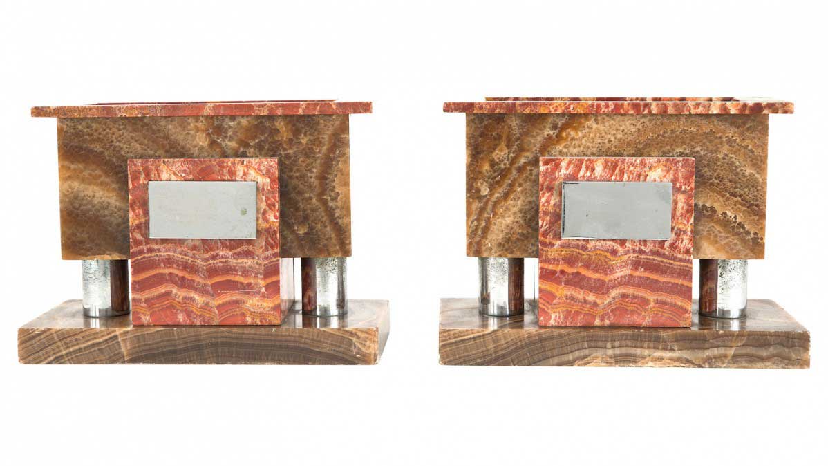 Pair of art deco marble and silver bookends 1