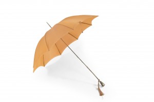 Vintage tan umbrella with silver handle