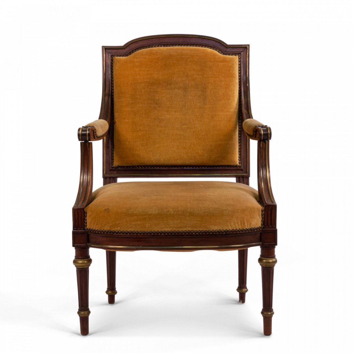 French louis xvi yellow velvet arm chair