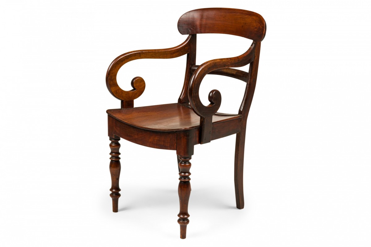 English regency style mahogany scroll armchair