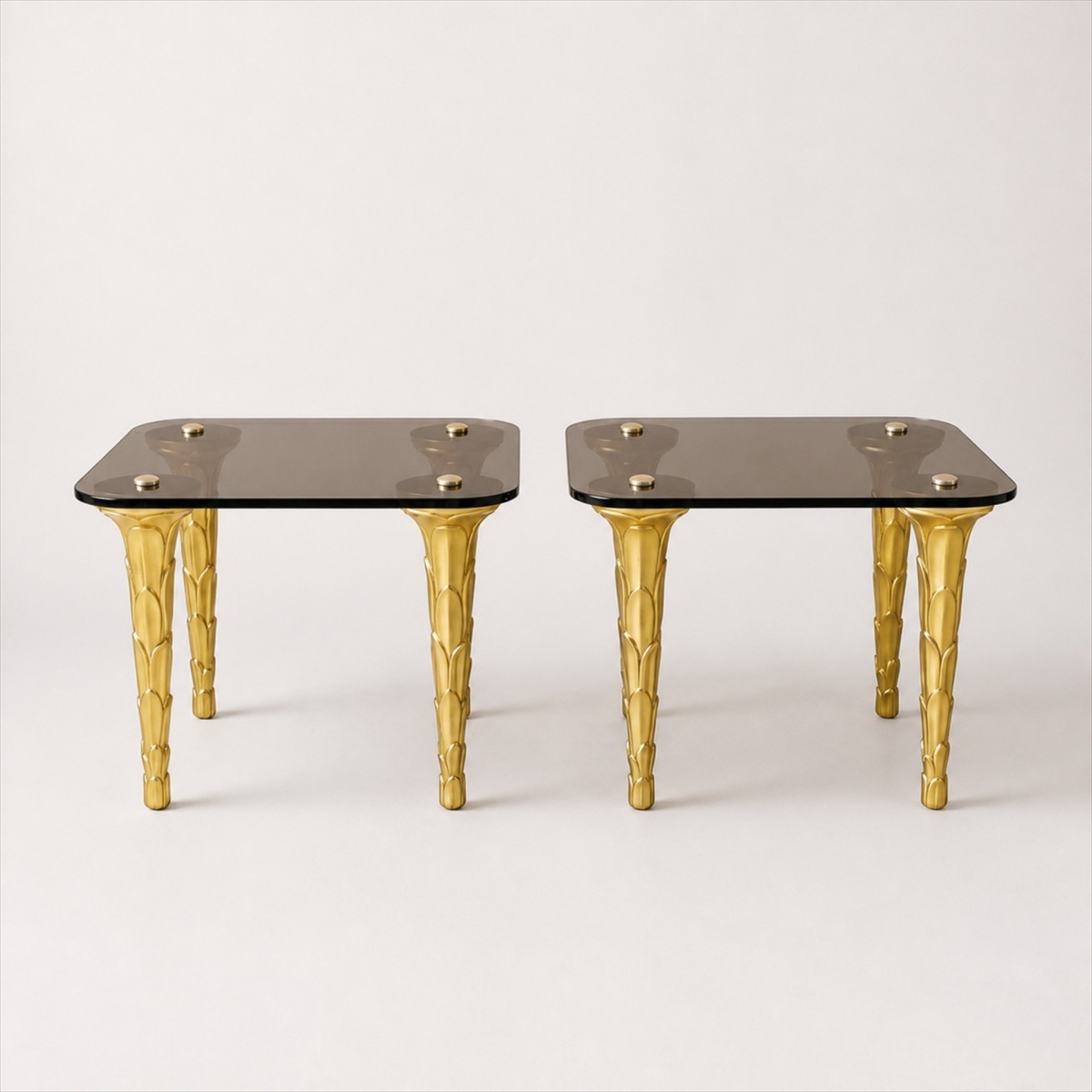 Palm Custom Pair of Square Glass Top Side Tables Made to Order