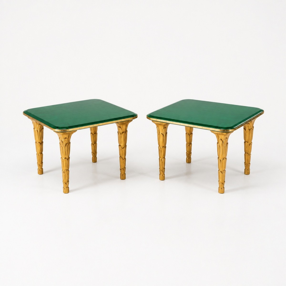 Palm Custom Pair of Square Lacquer Top Side Tables Made to Order