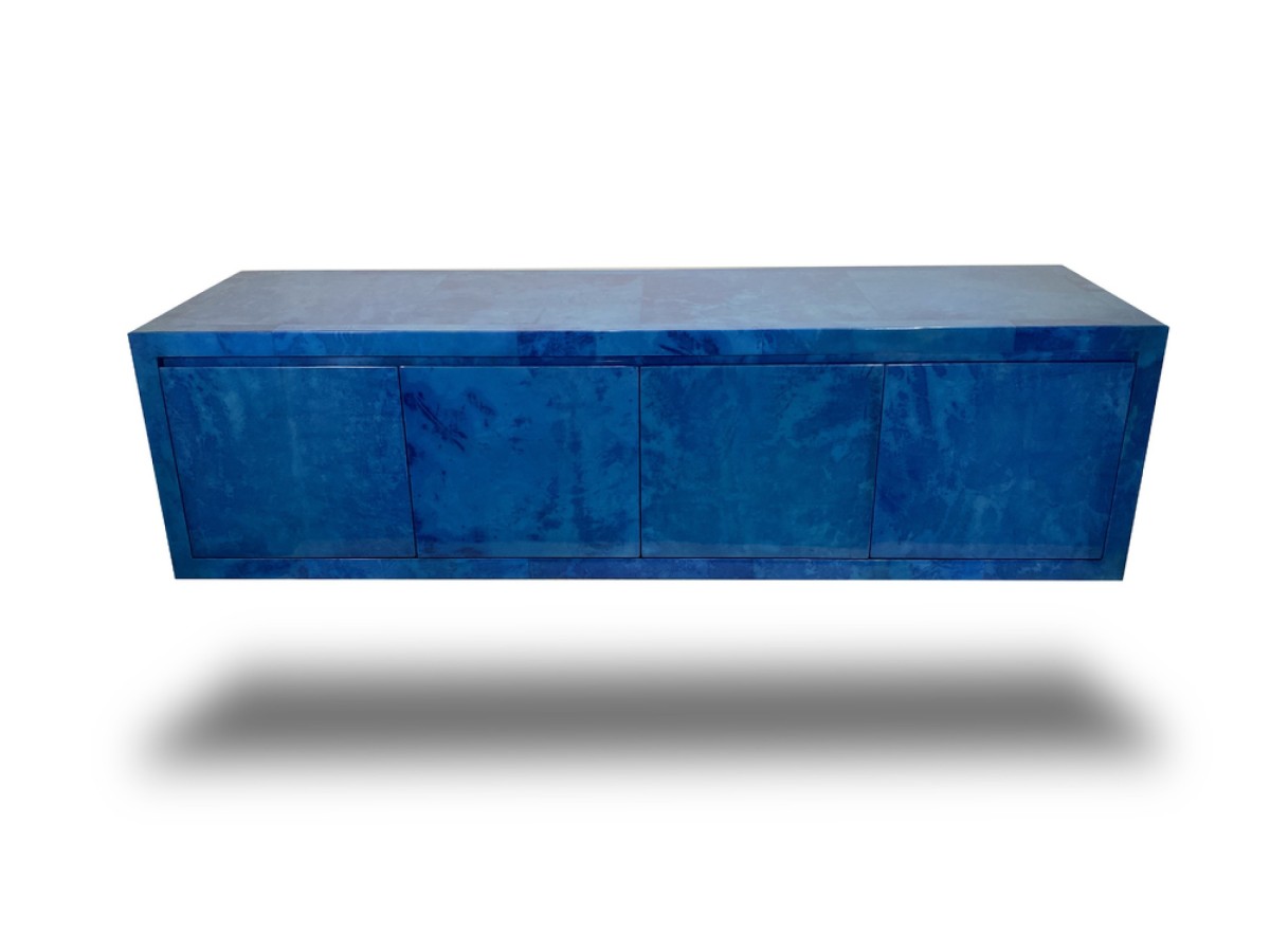 Karl springer mid century american modern lapis goatskin royal palm 4 door server credenza mto
