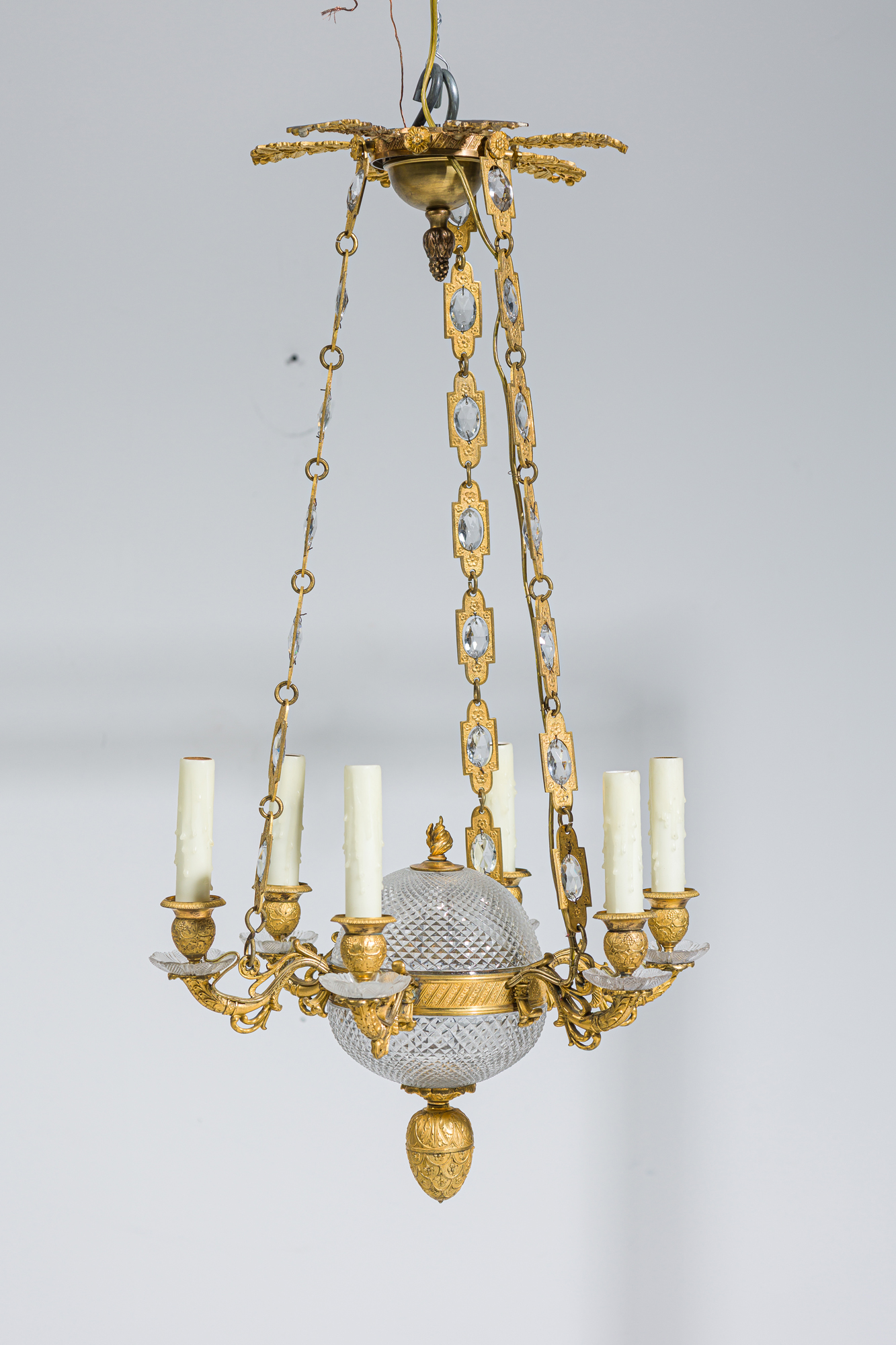 French empire style cut glass and gilt bronze chandelier