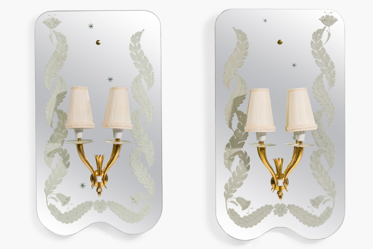Pietro chiesa attrib pair italian modern mirror sconces