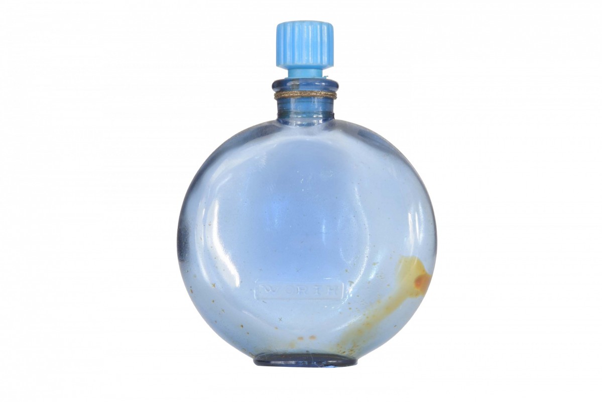 French art deco blue tinted lalique for worth glass perfume bottle