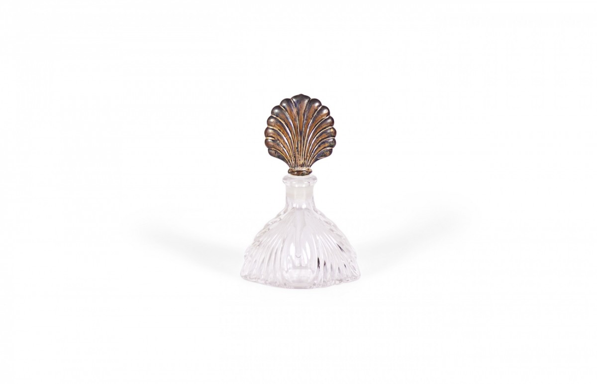 French art deco molded glass and silver perfume bottle
