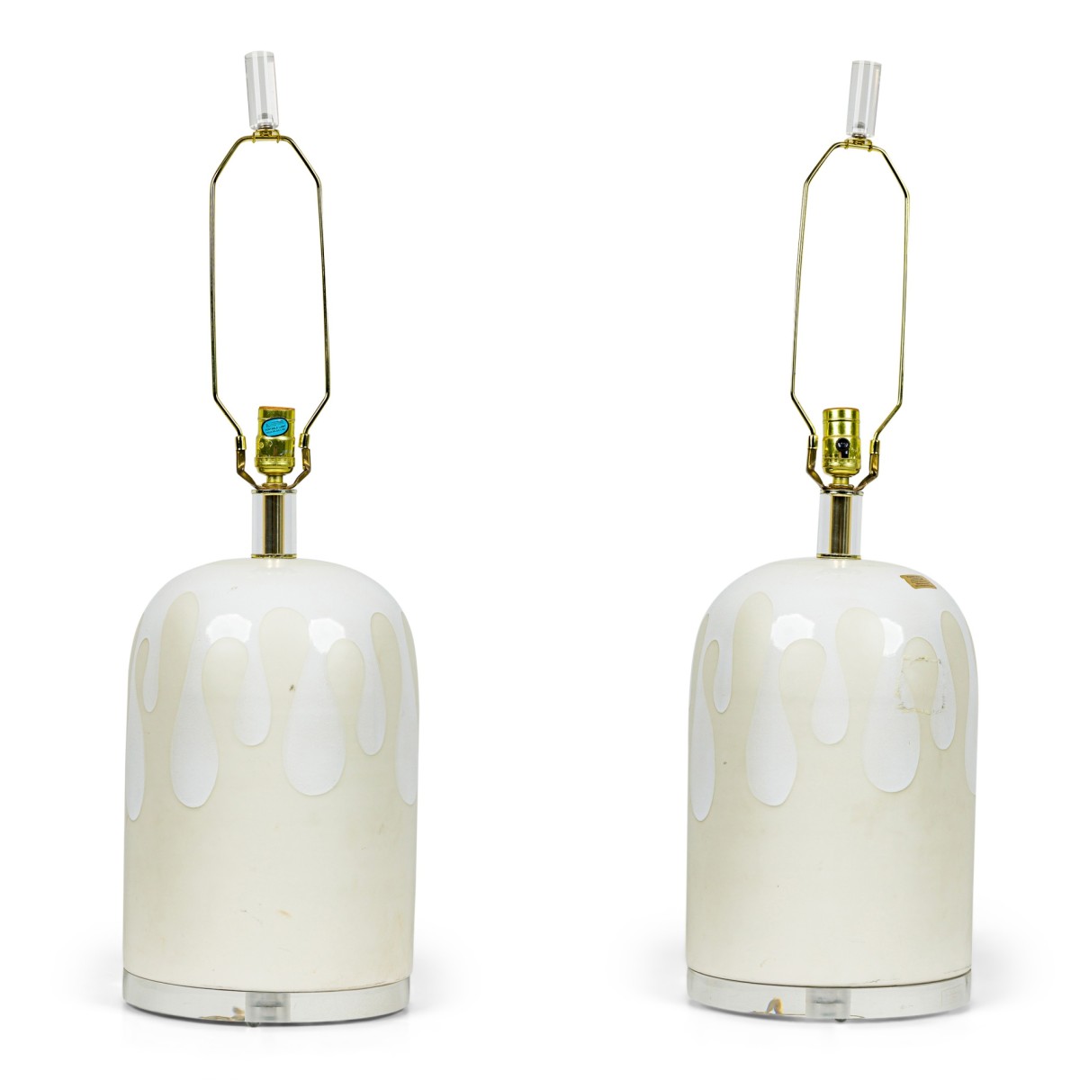 Mid century white ceramic table lamps with drip design