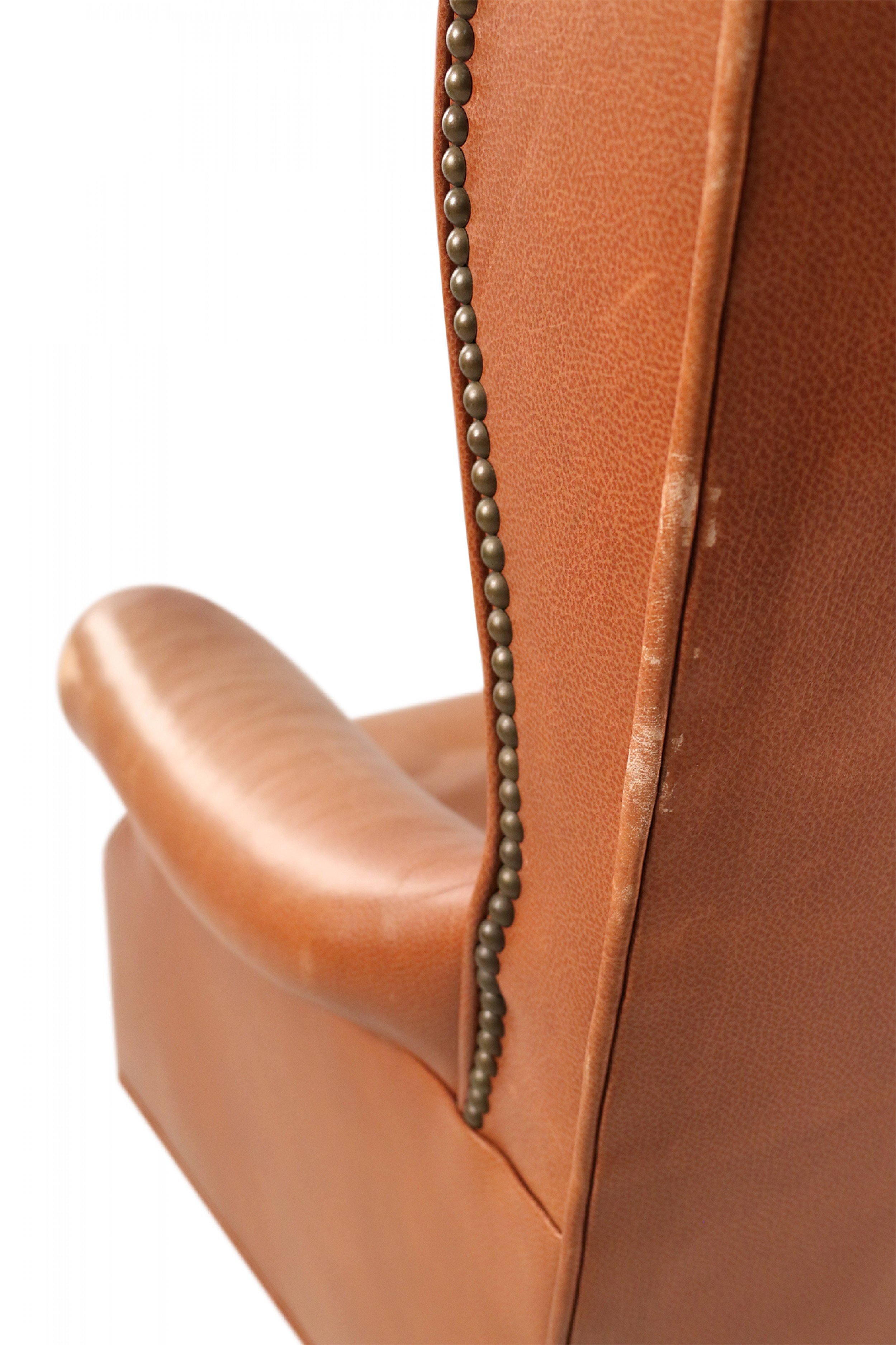 Mid century american brown tufted leather swivel office armchair