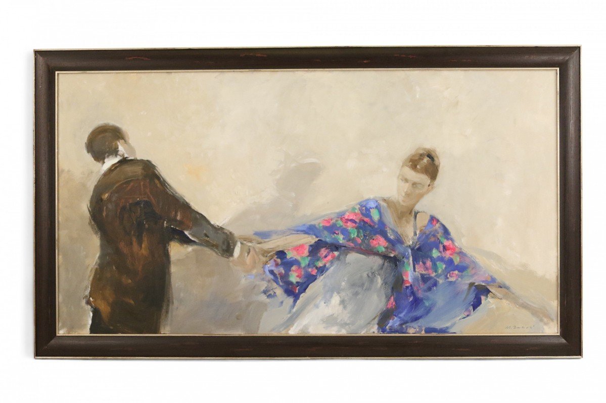 Contemporary michal zoborrowski abstract figural painting of a couple dancing
