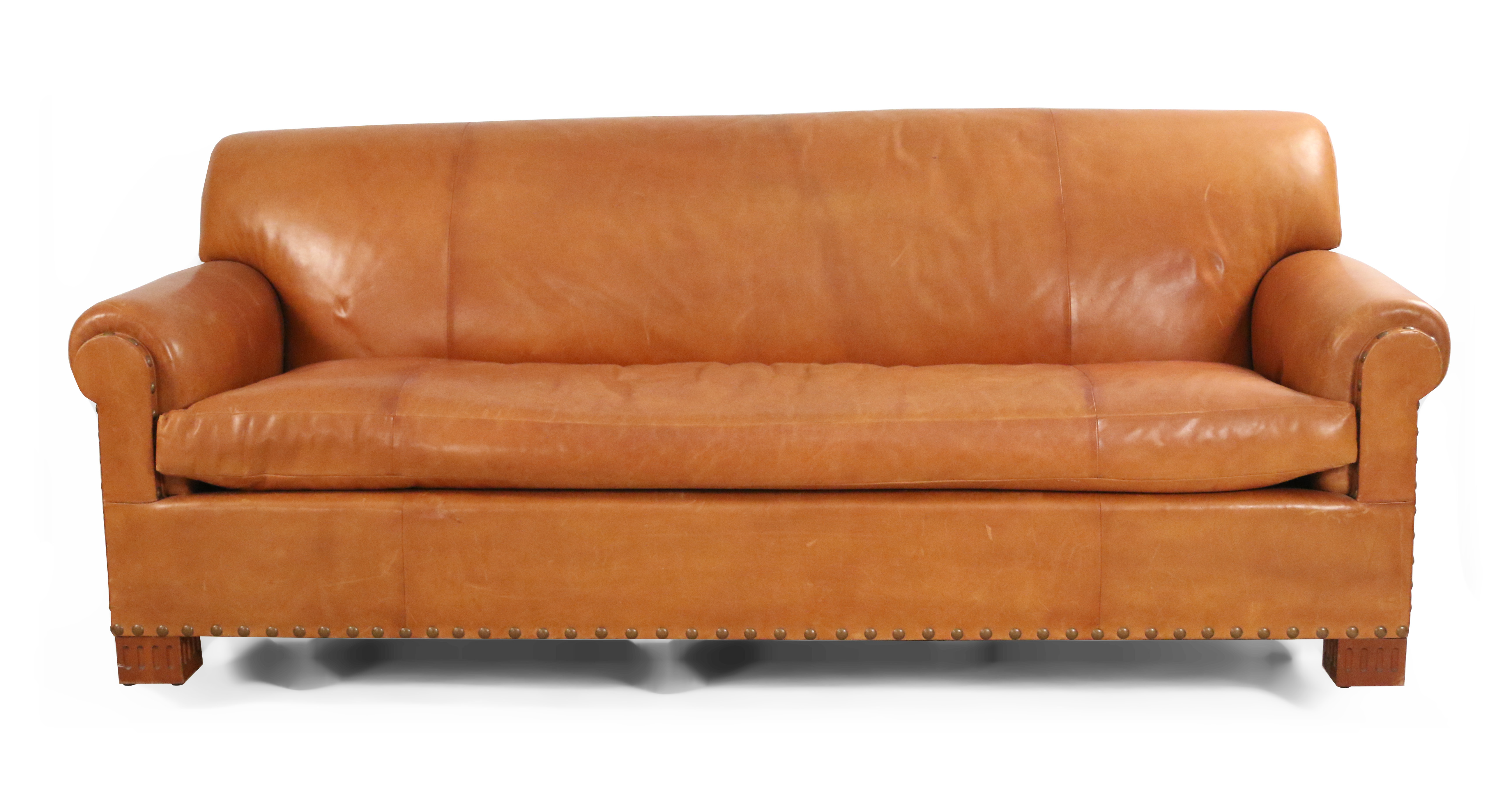 Contemporary Caramel Brown Leather 3 Seat Sofa