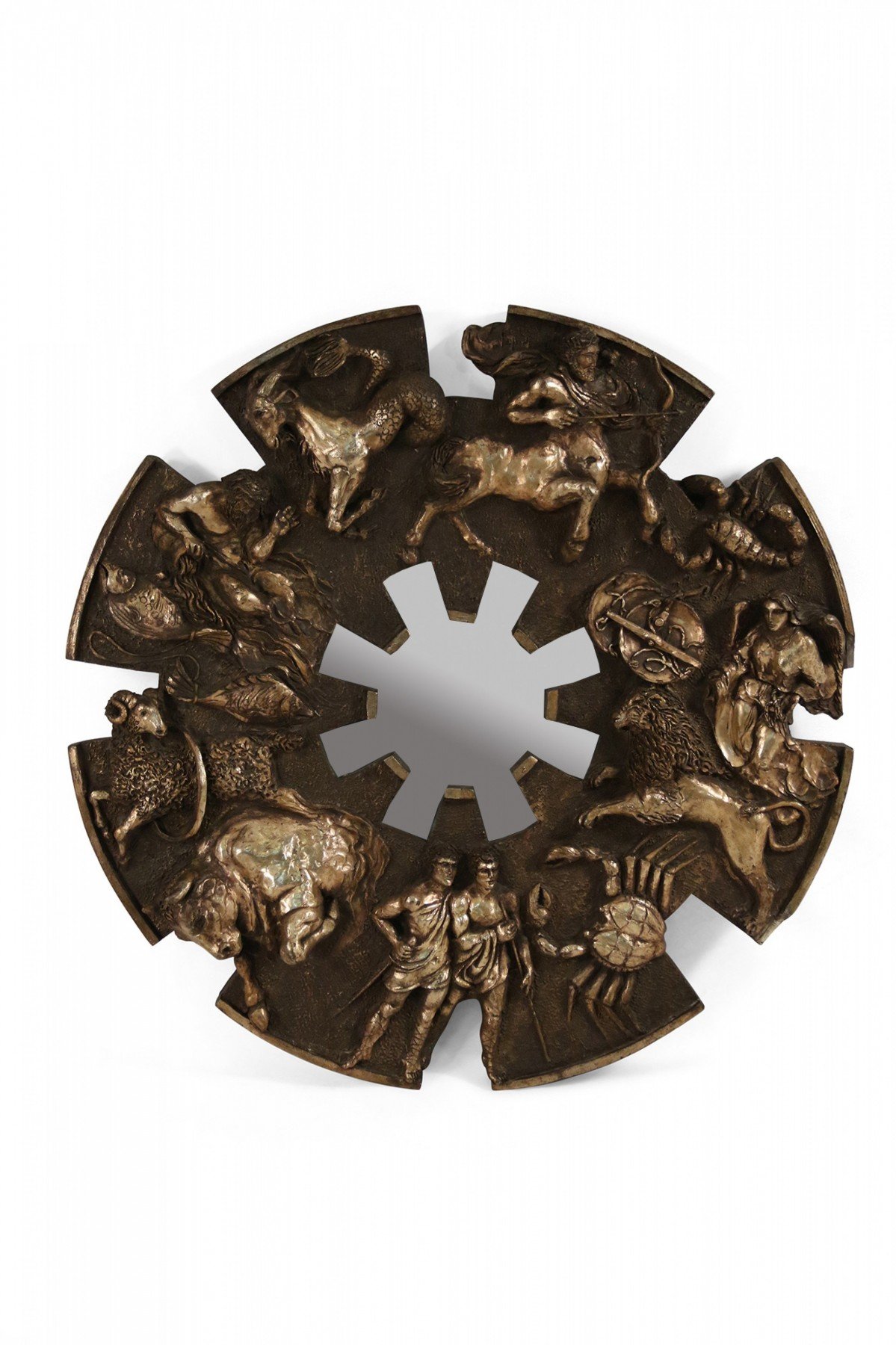 Mid Century Gold Painted Cast Resin Zodiac Mirror