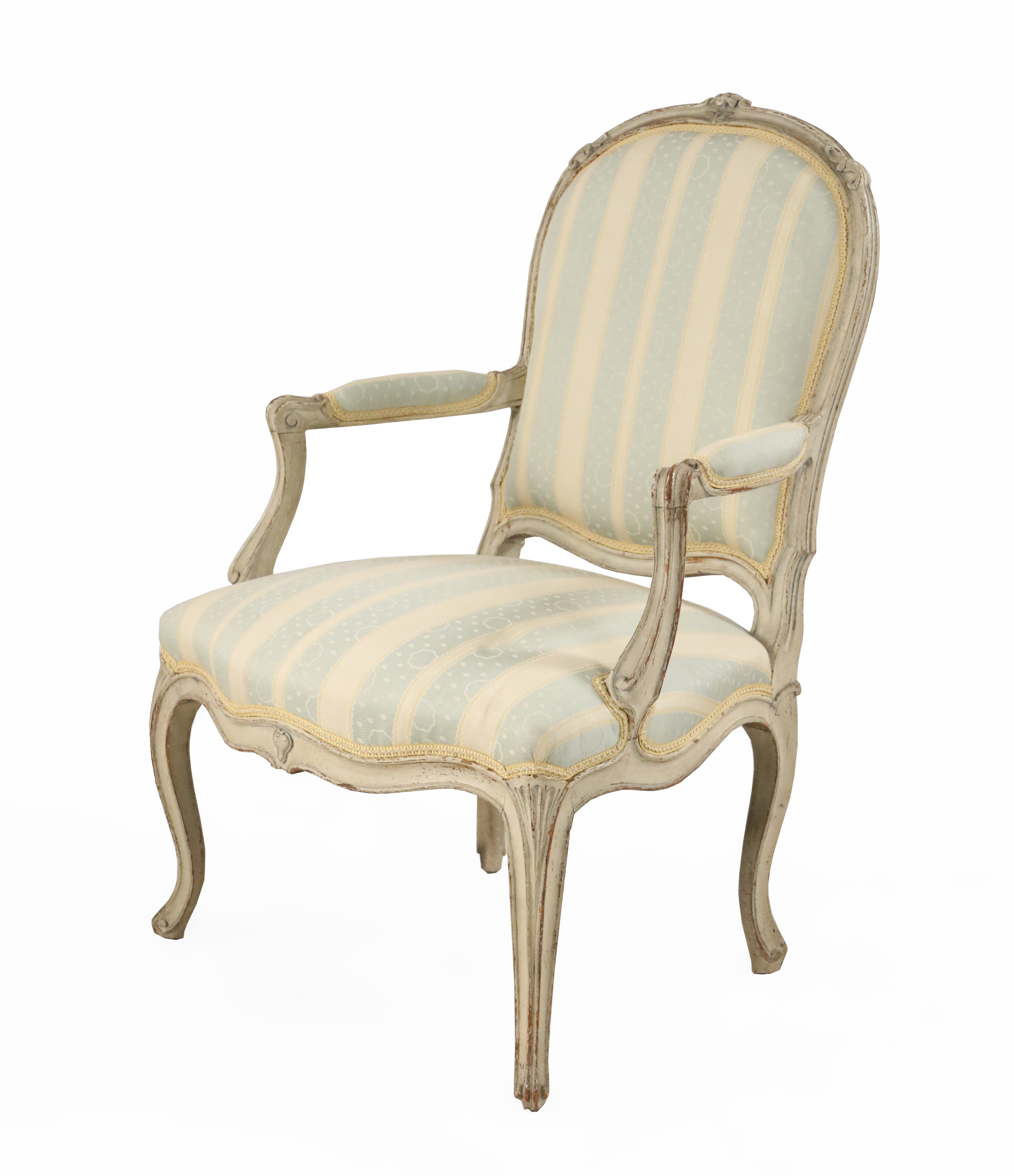 French Louis Xv Style White Painted Carved And Upholstered Armchair