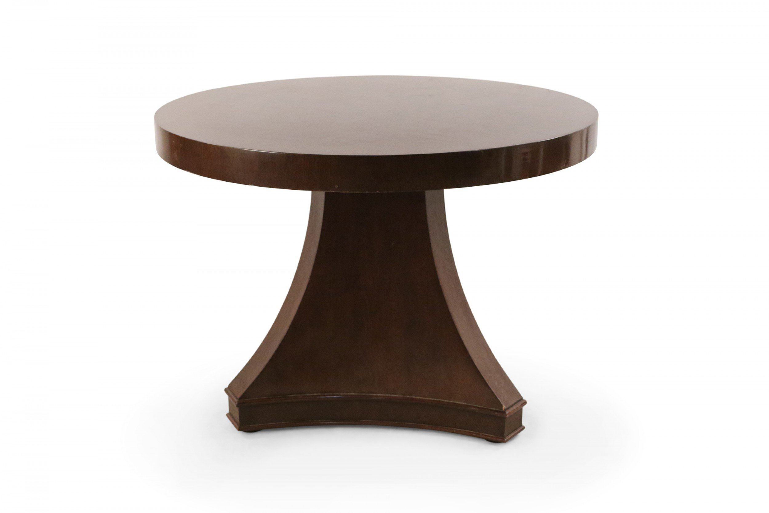 Contemporary round pedestal base dark wood center table