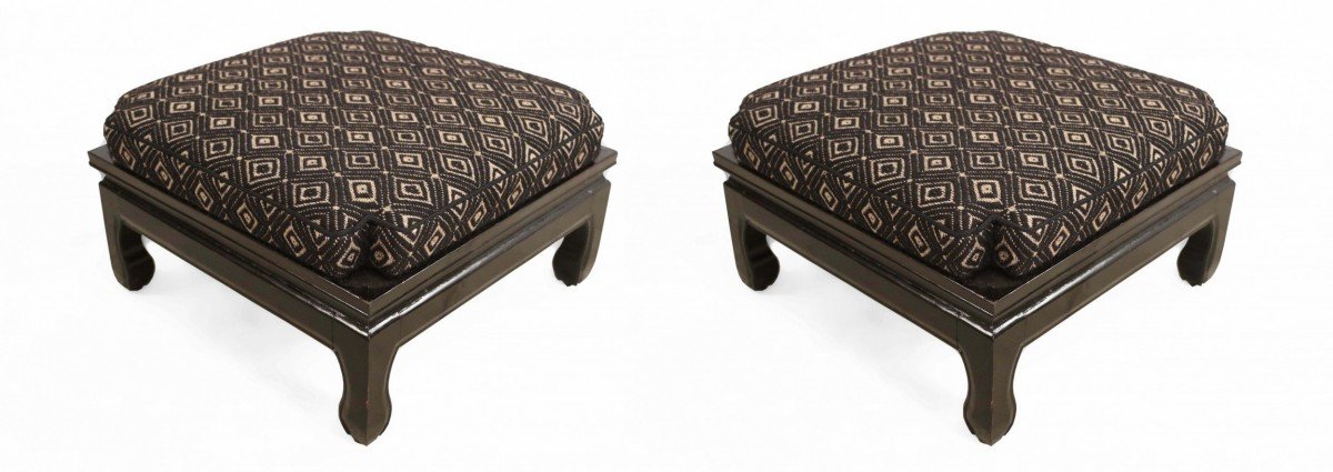Contemporary black lacquer and upholstery footstools