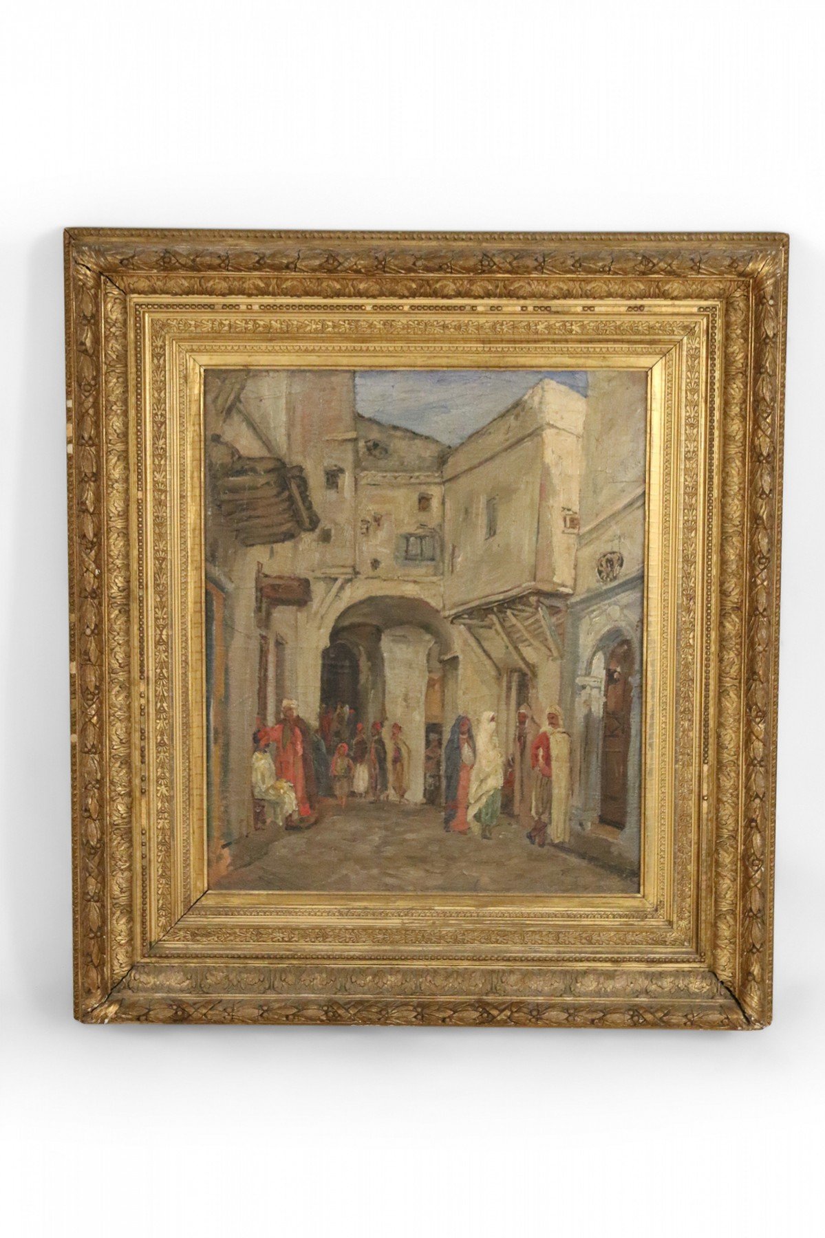 Giltwood Framed Oil Painting of a Middle Eastern Street Scene