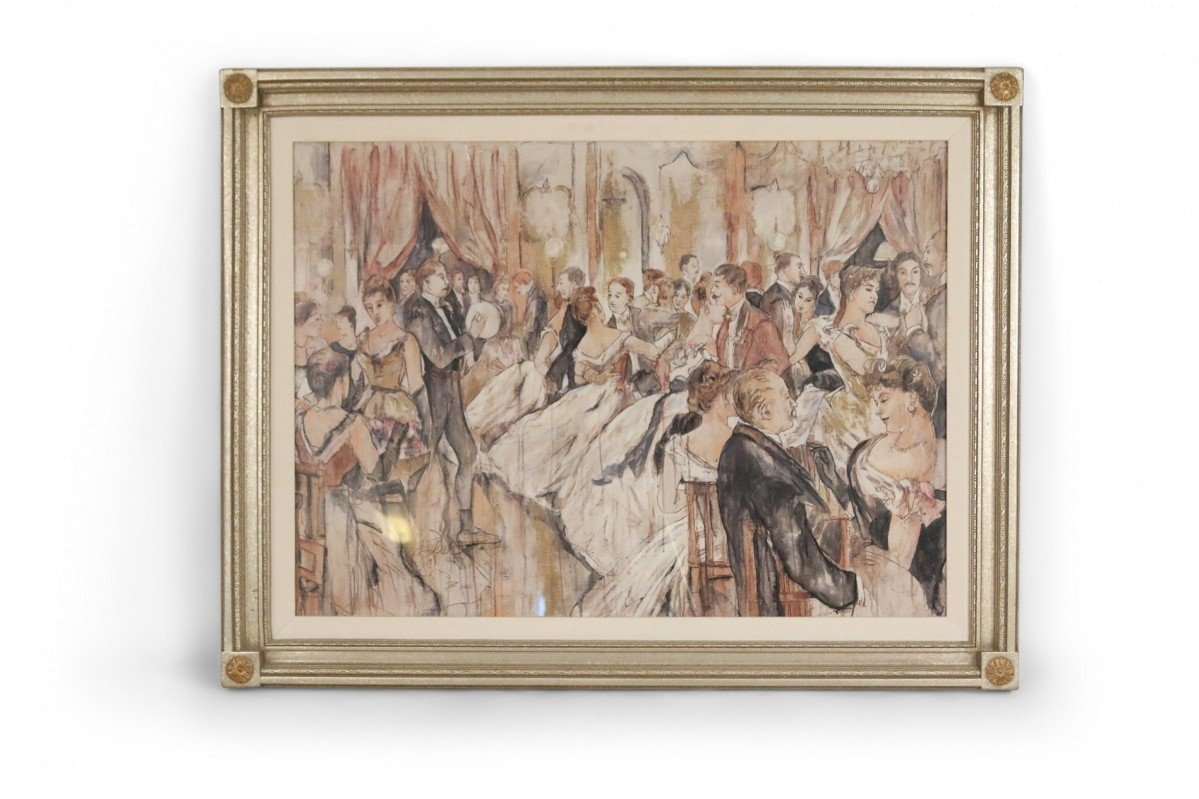 Silver Framed Antique French Ballroom Painting