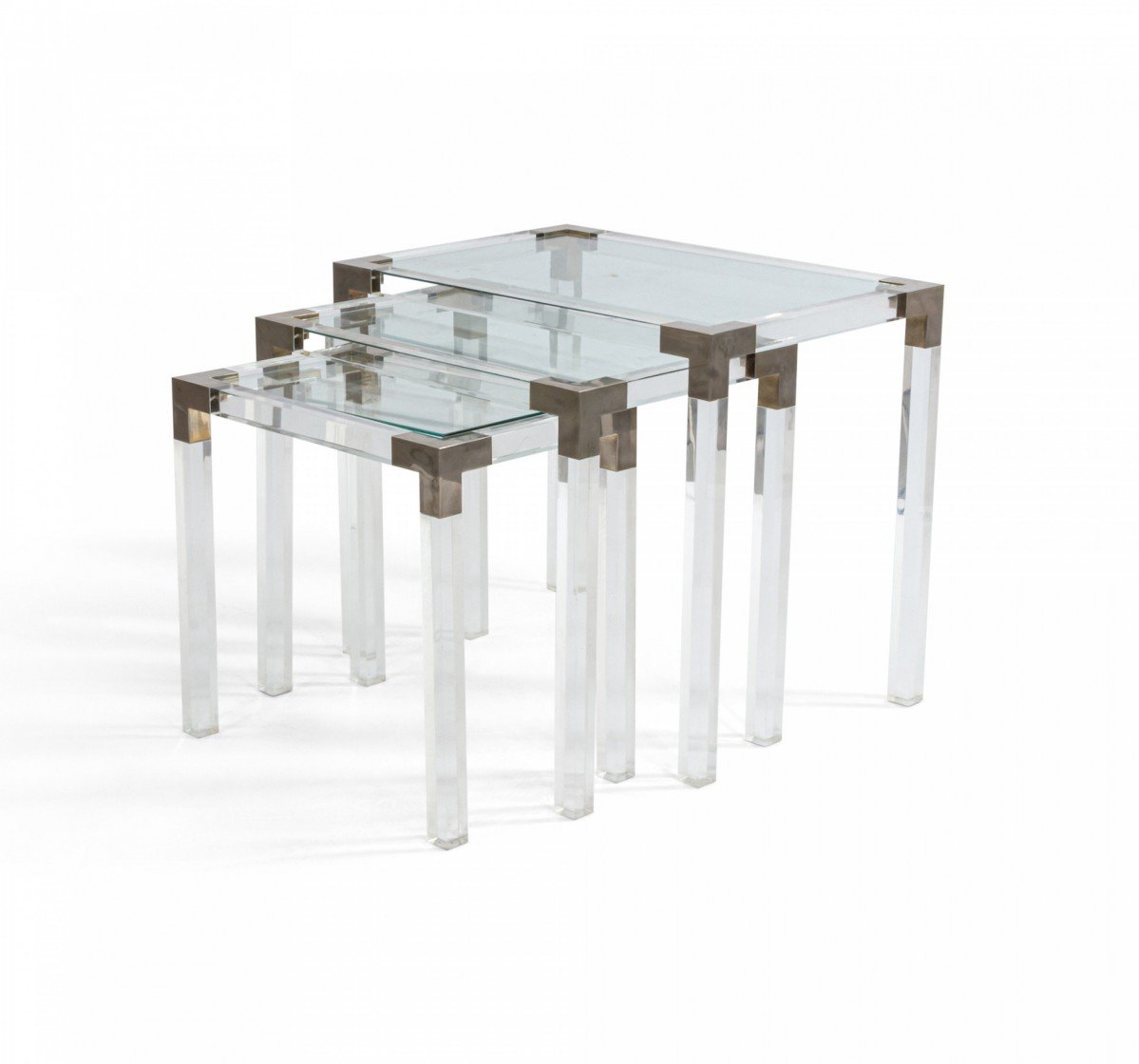 French Mid Century Jansen Style Lucite & Metal Nesting Tables