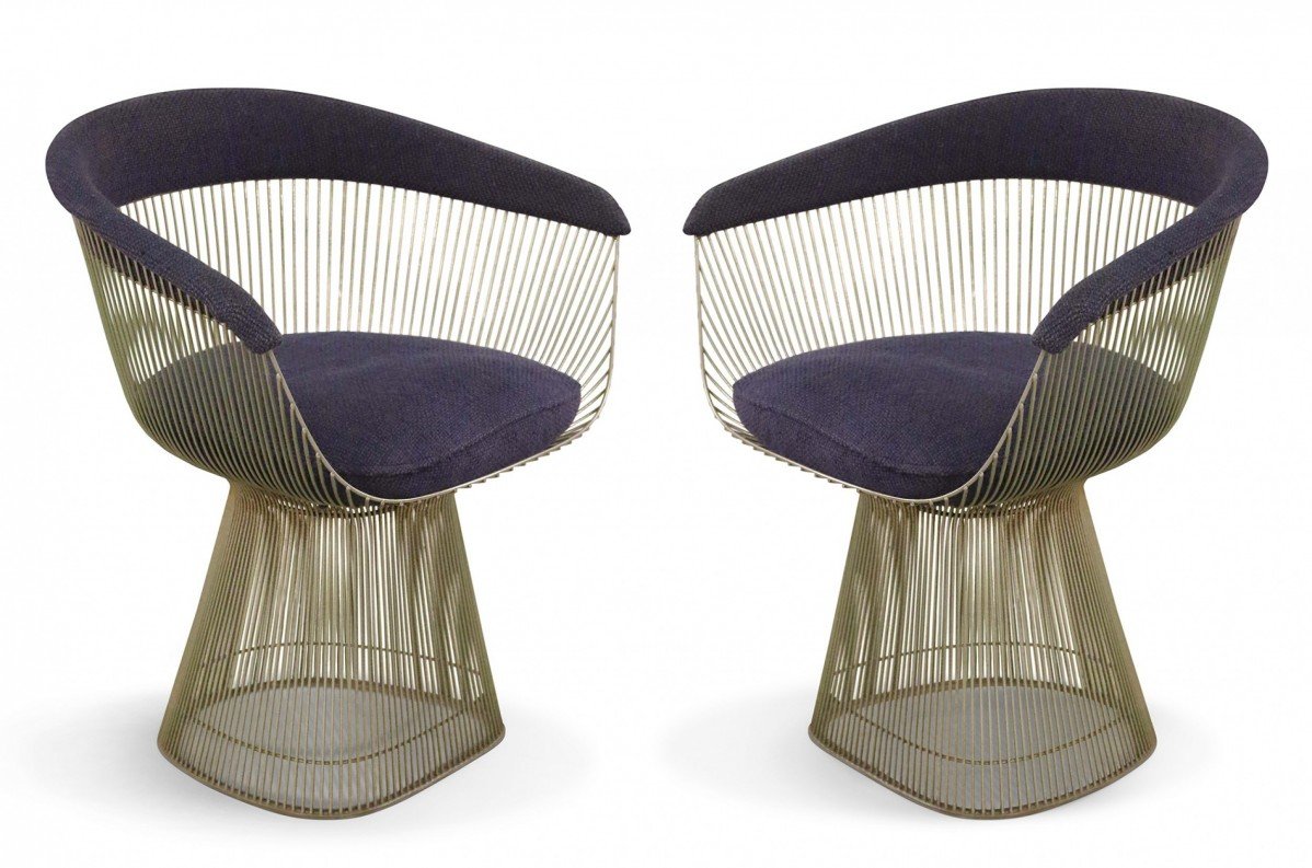 Pair of warren platner for knoll curved steel arm chairs