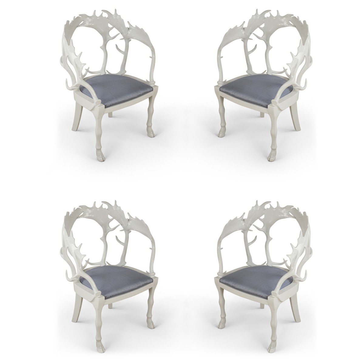 Set of four post modern white fantasy horn chairs