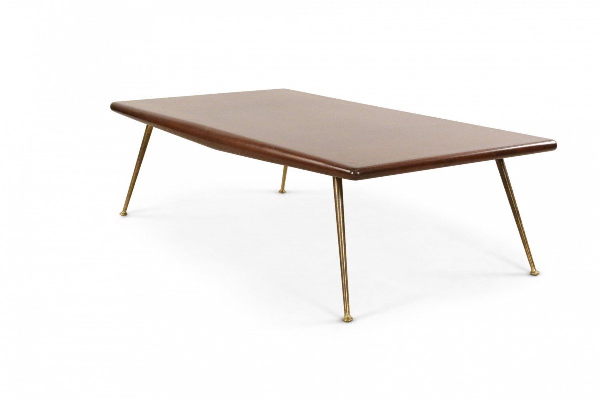 Mid century walnut coffee table with brass legs