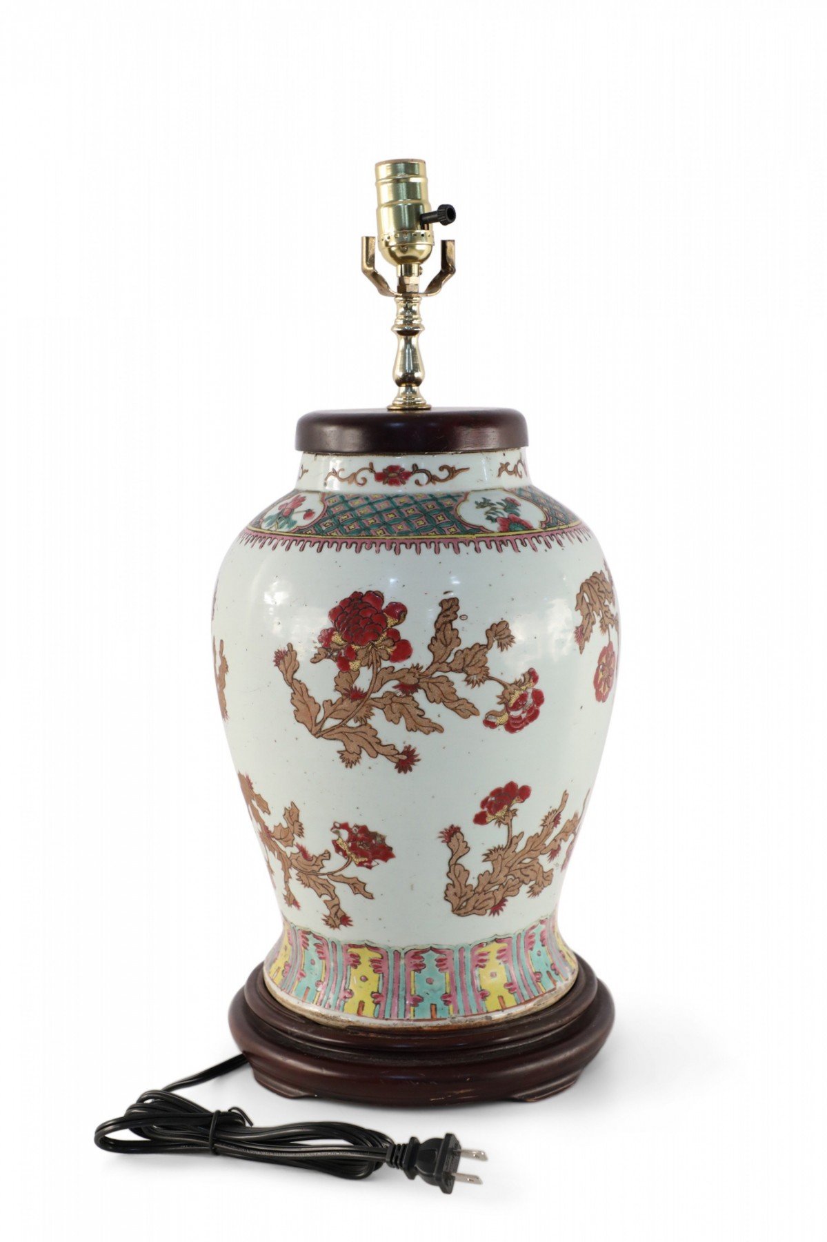 Chinese Off White Foliage Motif Table Lamp