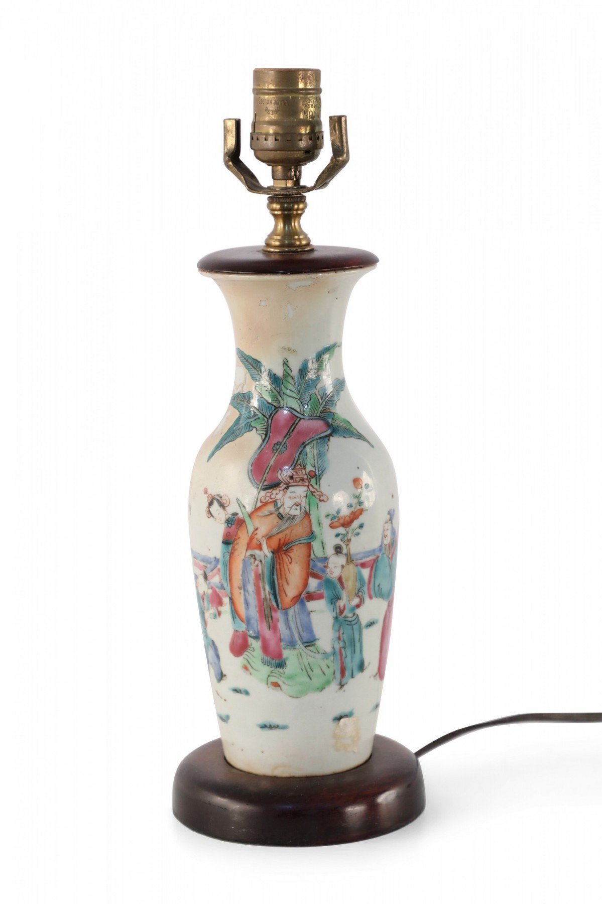 Chinese Off White and Figurative Scene Urn Table Lamp
