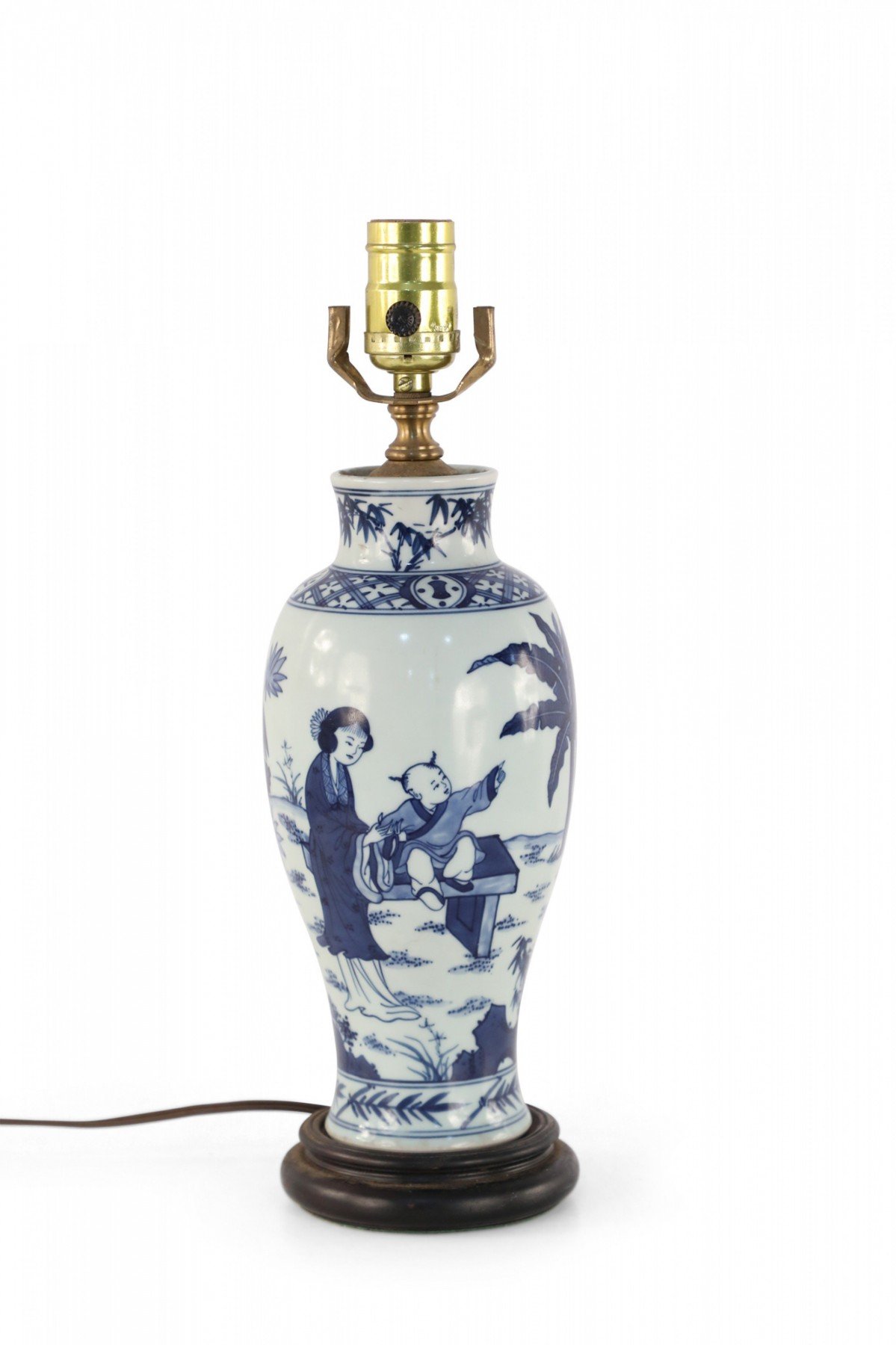 Chinese White and Blue Figurative Scene Ceramic Table Lamp