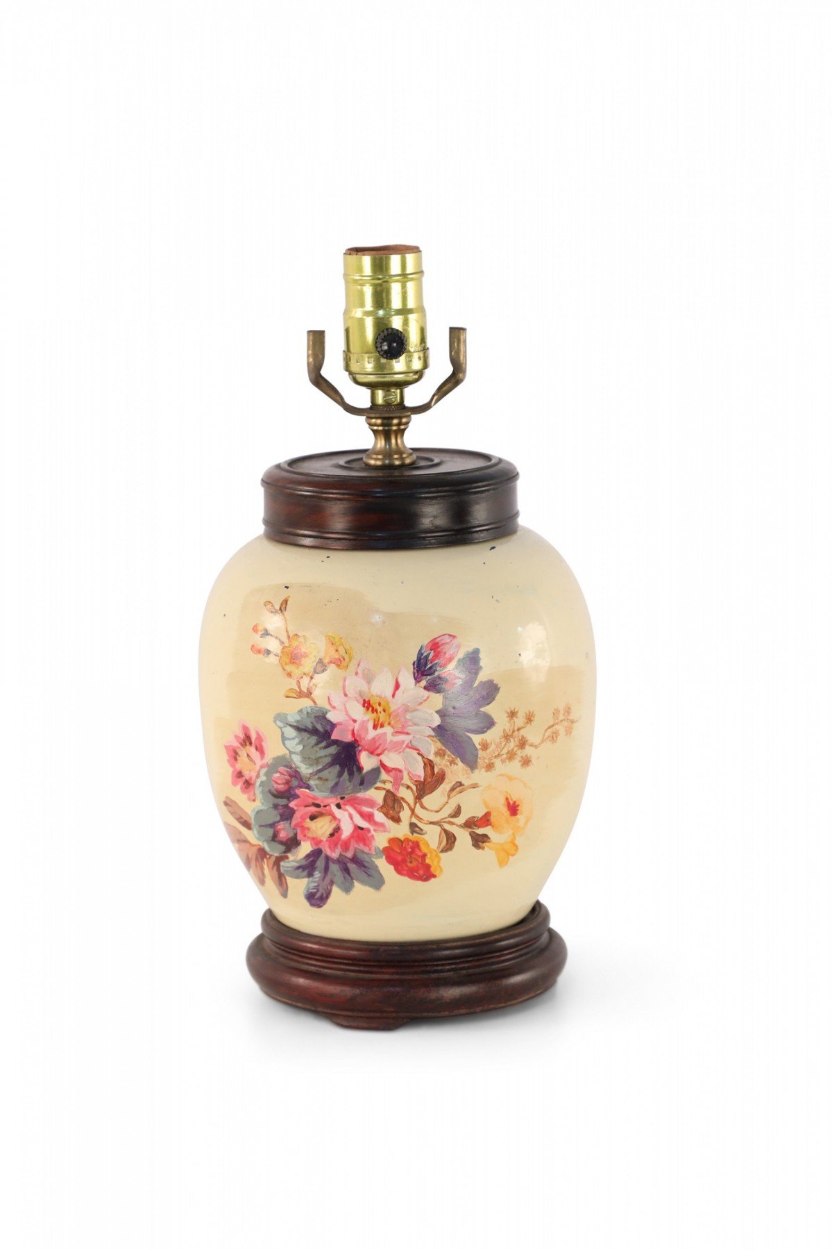 Chinese Pale Yellow and Colorful Floral Table Lamp