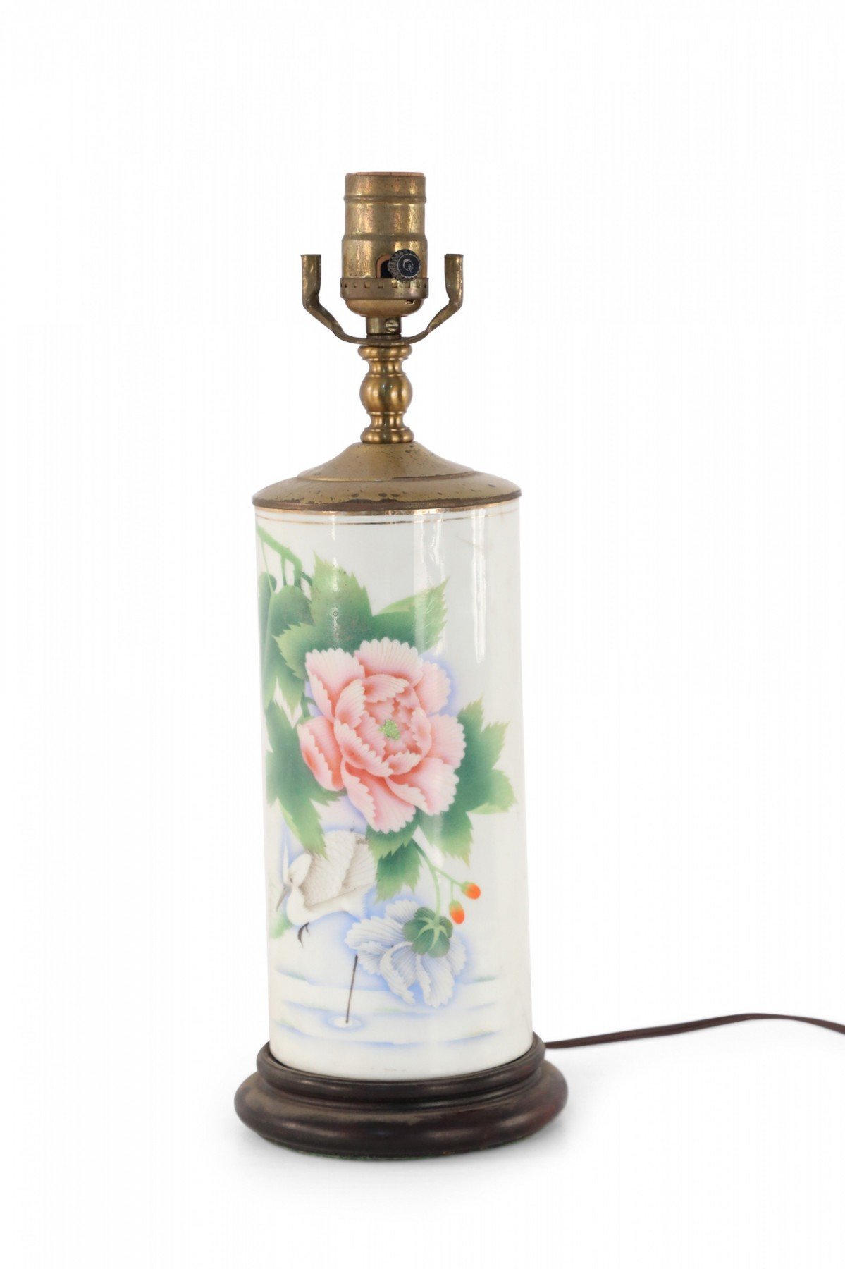 Chinese White and Floral Column Table Lamp