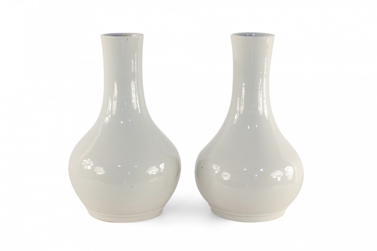 Pair of Chinese Pale Gray Glazed Ceramic Vases