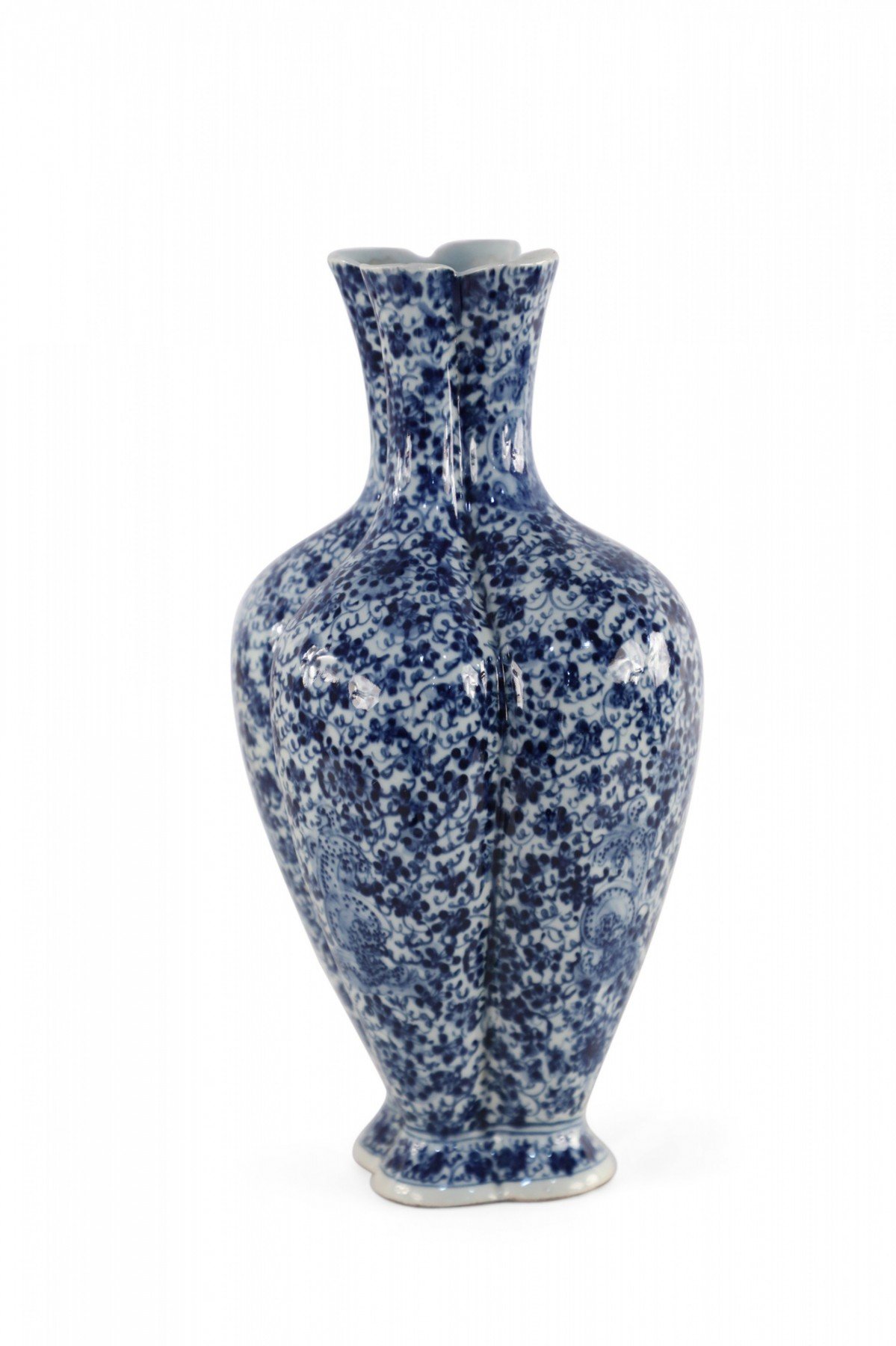 Chinese Qing Dynasty Style Lobed Blue Floral Vase