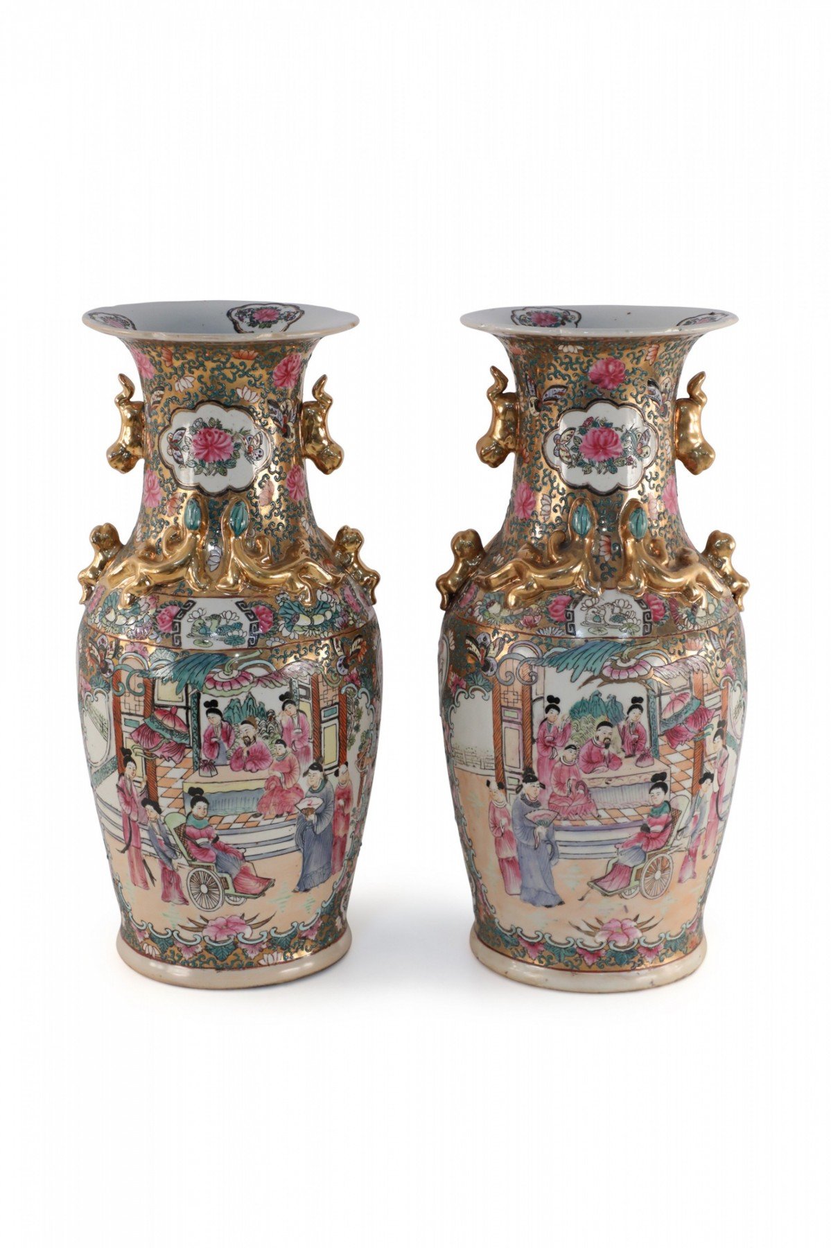 Pair of Chinese Guangcai Porcelain Sleeve Vases