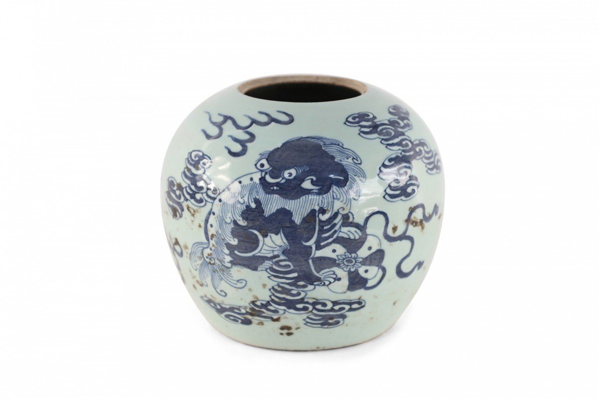 Chinese Celadon and Blue Dragon Motif Porcelain Vase