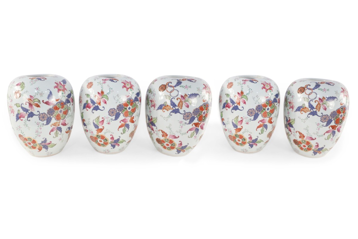 Chinese White and Floral Pattern Porcelain Jars