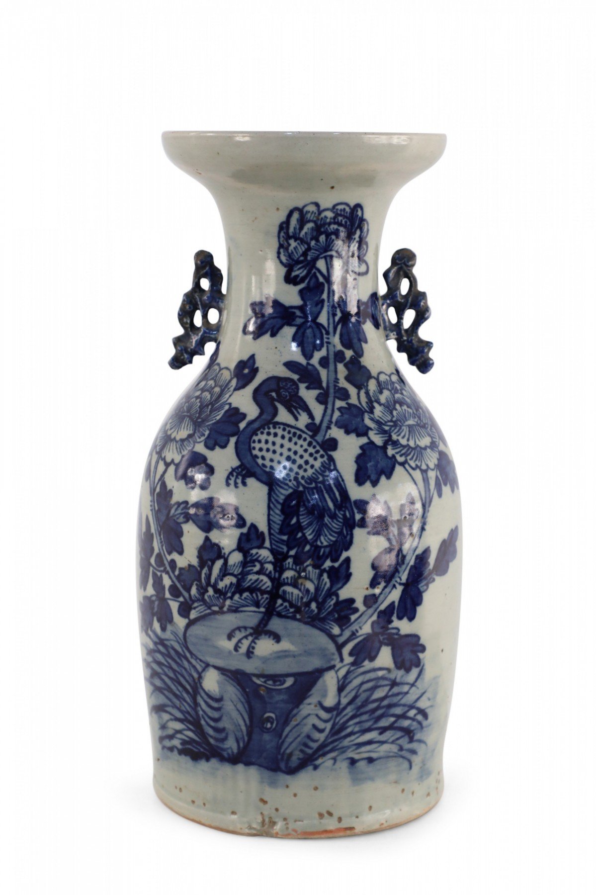 Chinese White and Navy Egret Design Porcelain Urn