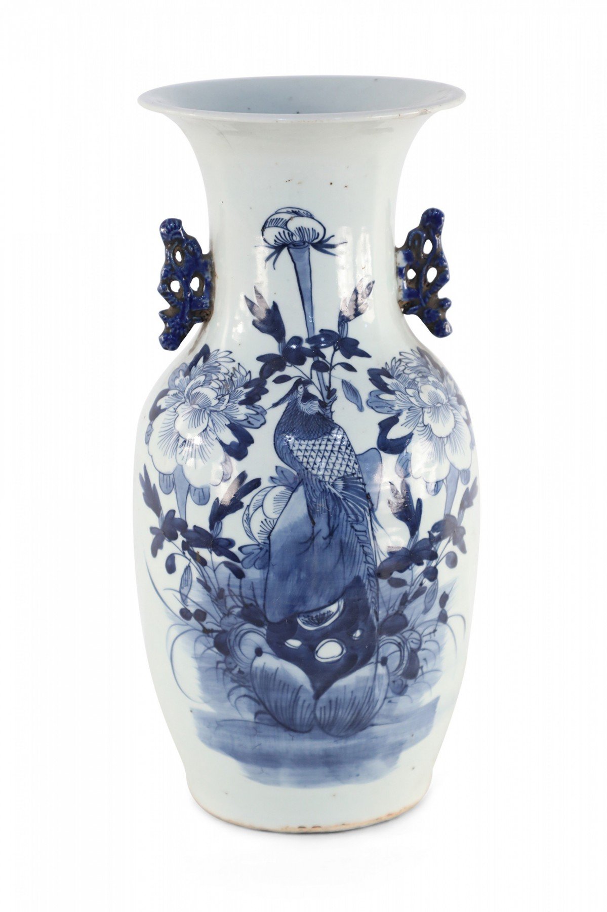 Chinese White and Blue Garden and Bird Design Porcelain Urn