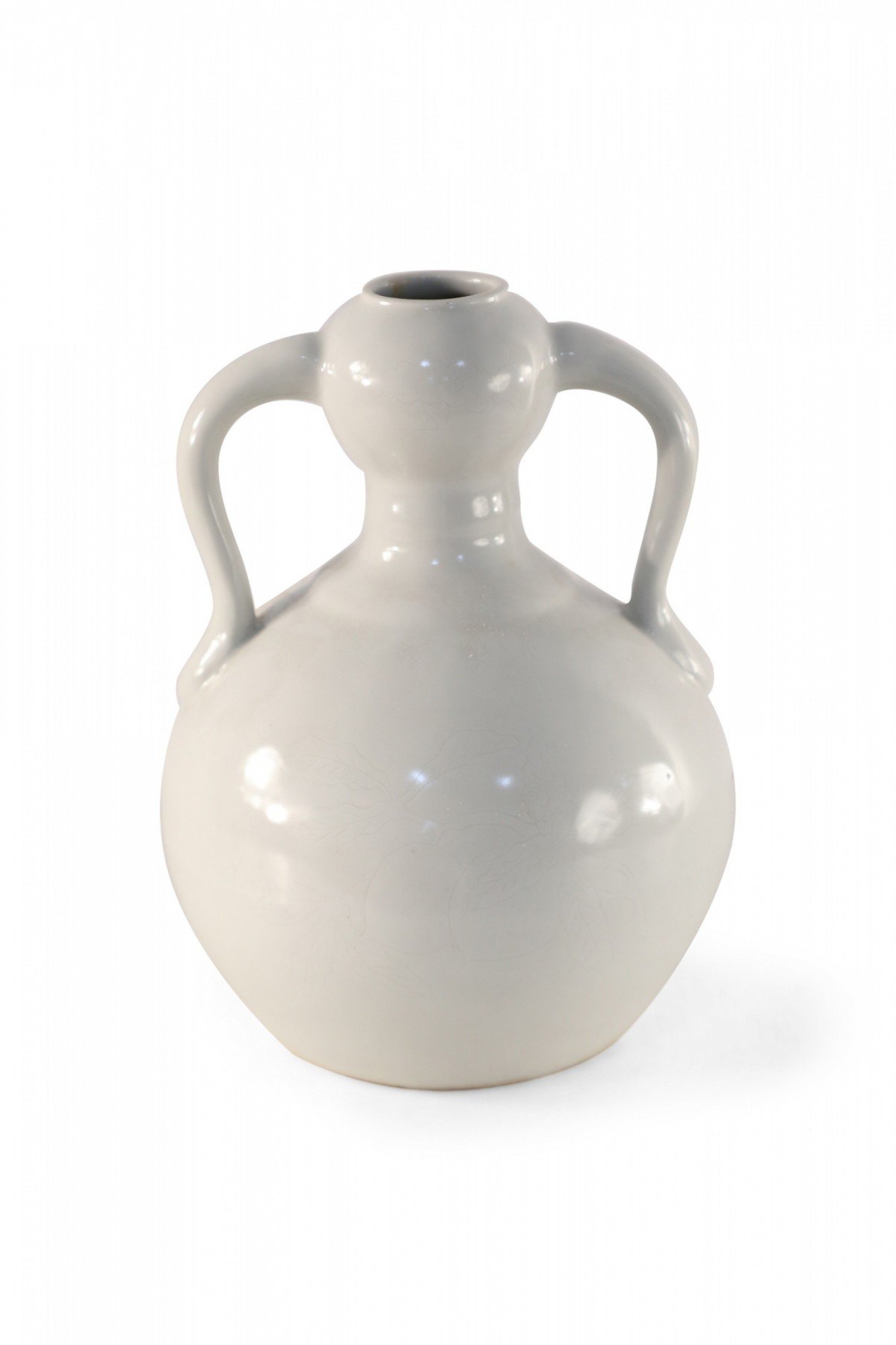 Chinese Off White Gourd Shaped Double Ear Porcelain Vase