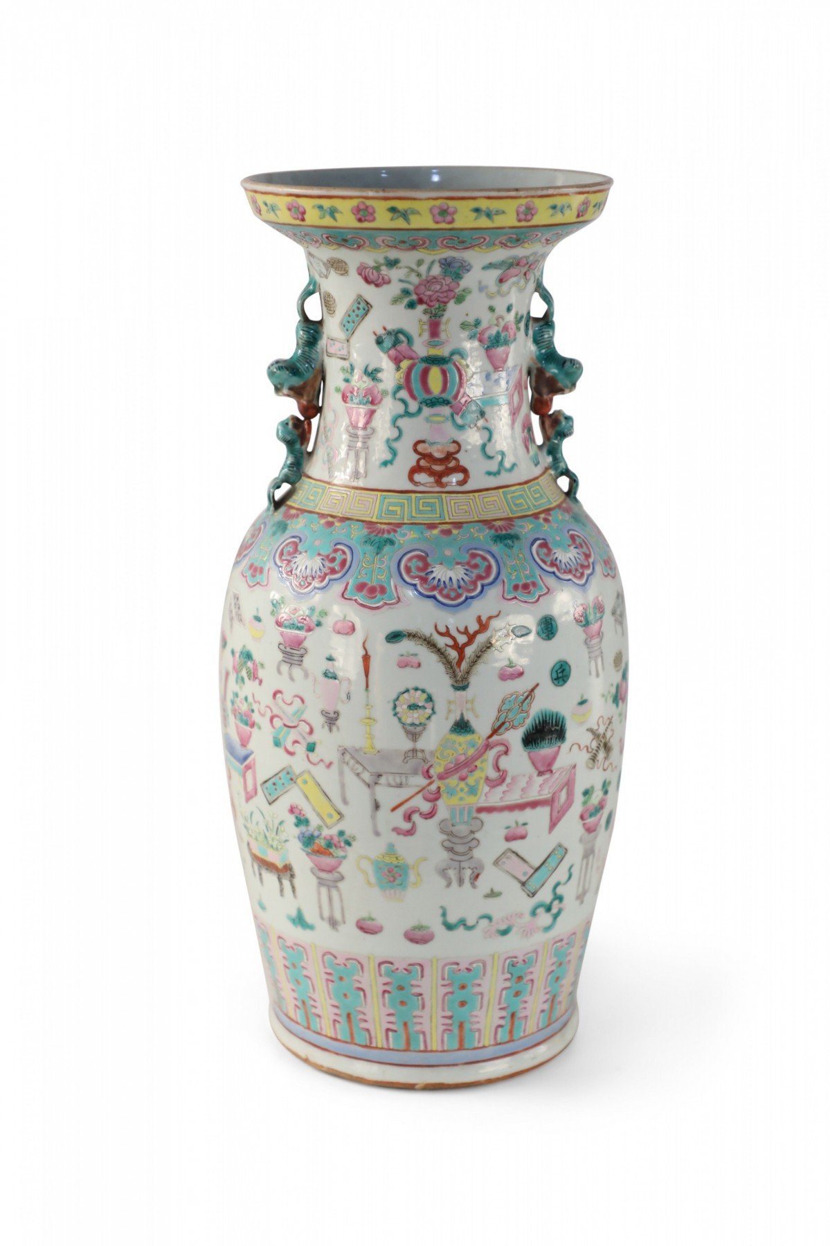 Chinese Bogu Pattern Tiger Handled Porcelain Vase